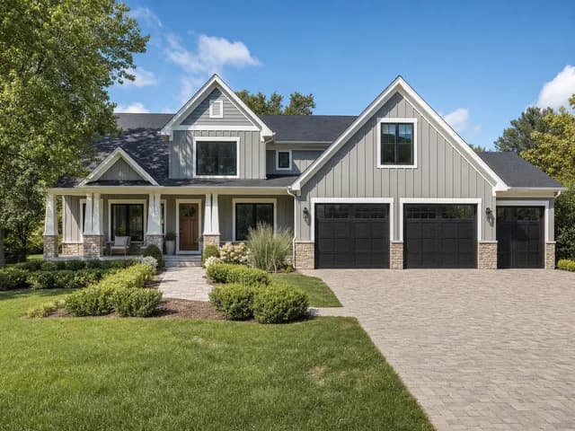A house exterior with a patchy, uneven front lawn