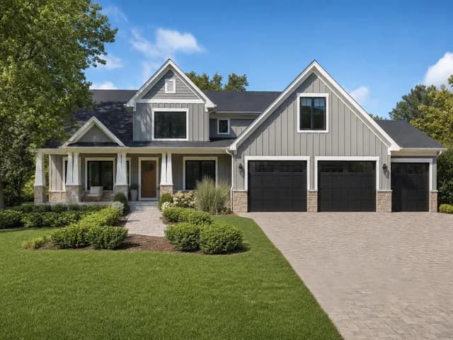 The same exterior with the front lawn made green and full by AI