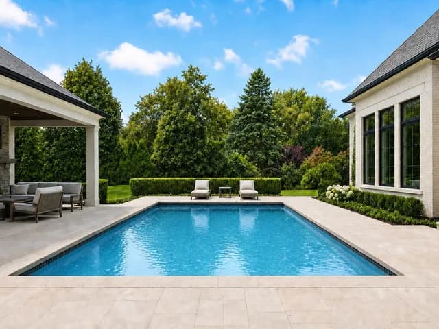 The same pool with the water corrected by AI to a clear blue
