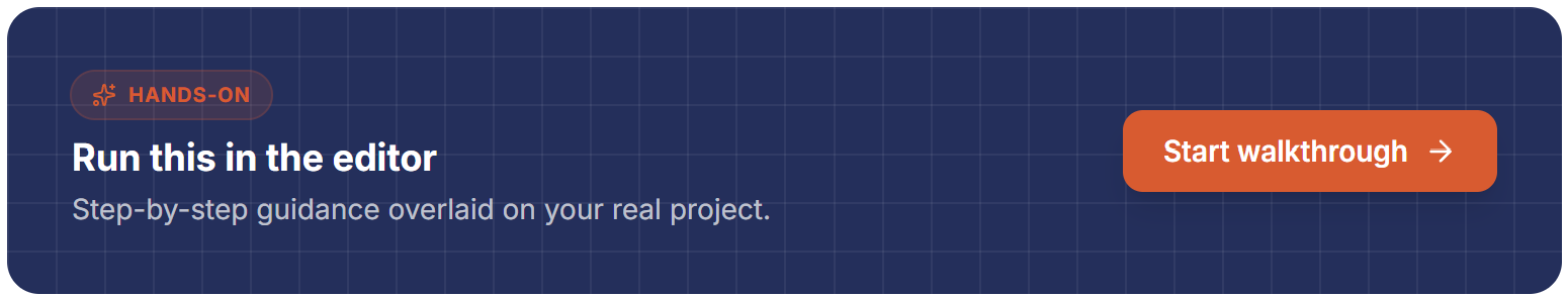 Hands-on callout inside a Resource Center article with a Start walkthrough button